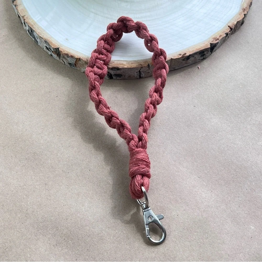 Boho Handcrafted Macrame Wristlet Brick color Keychain